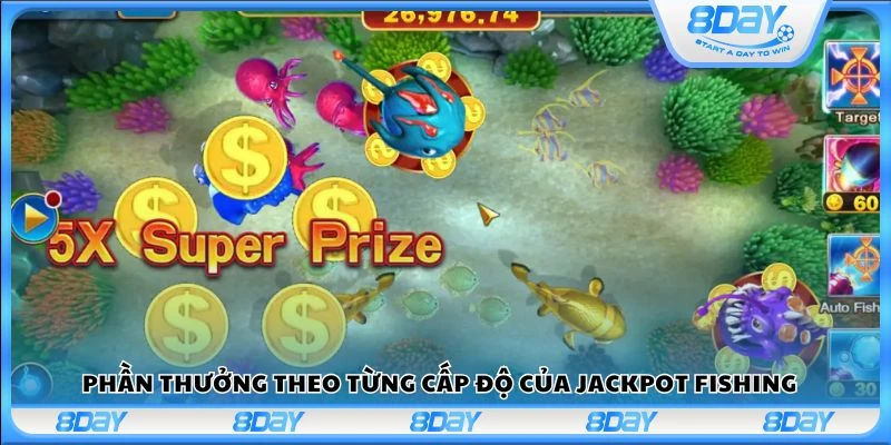 Phần thưởng theo từng cấp độ của Jackpot Fishing 